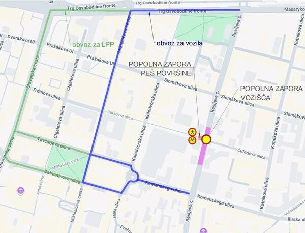 Zemljevid zapore in obvoza. Vir: LPT