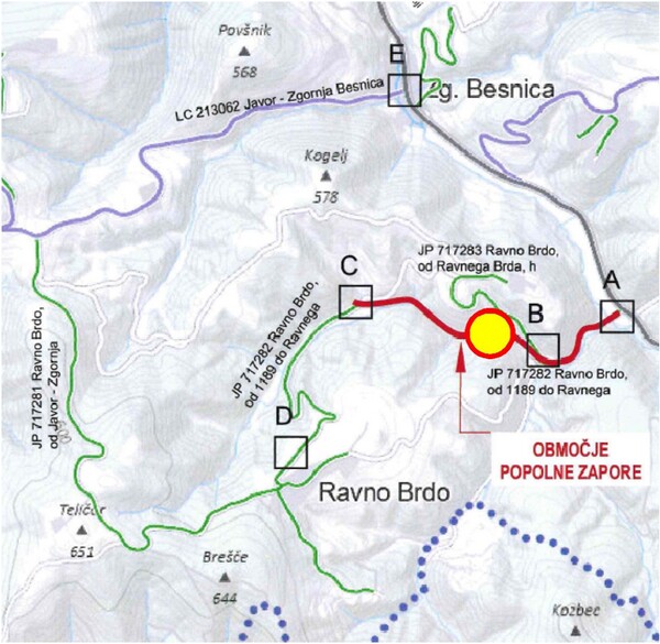 Zemljevid zapore JP 717283 Ravno Brdo. Vir: LPT