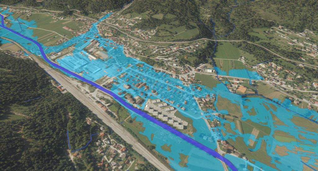Tako poplavljena bi bila Borovnica pri 100-letnih poplavah. 