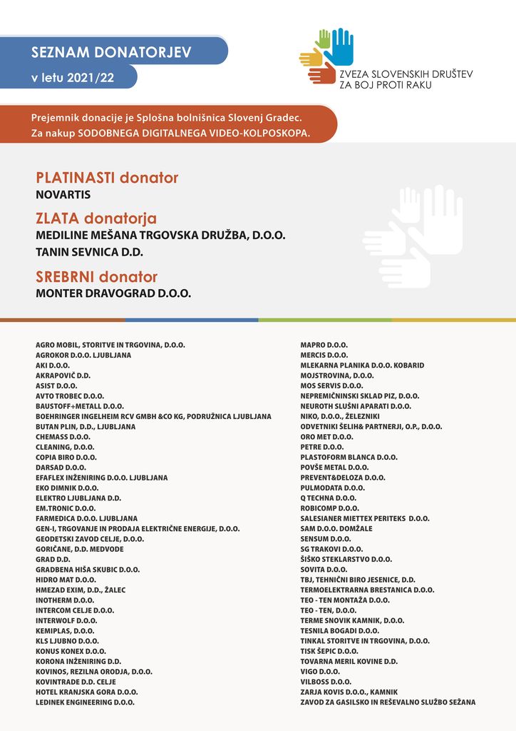 Seznam donatorjev SB Slovenj Gradec