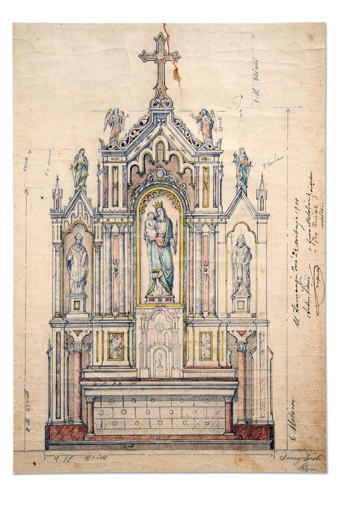 Jernej Jereb, načrt oltarja (Arhiv Belokranjskega muzeja Metlika)
