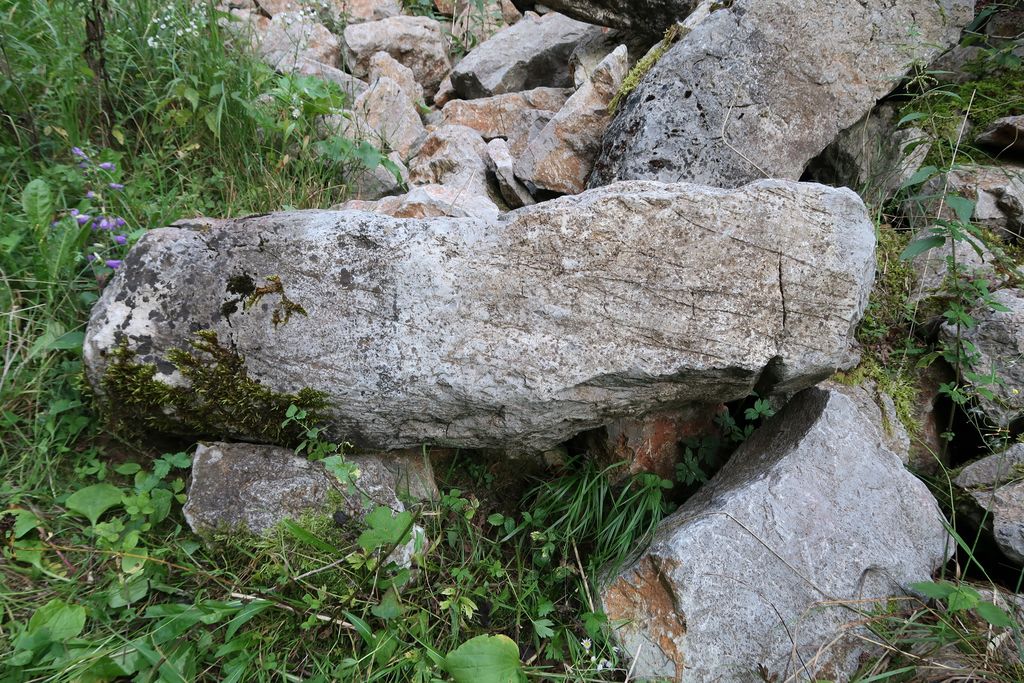 Izruvan obcestni kamen ob stari tržaški cesti v Grčarevcu Na Ovinku (foto: S. K.)
