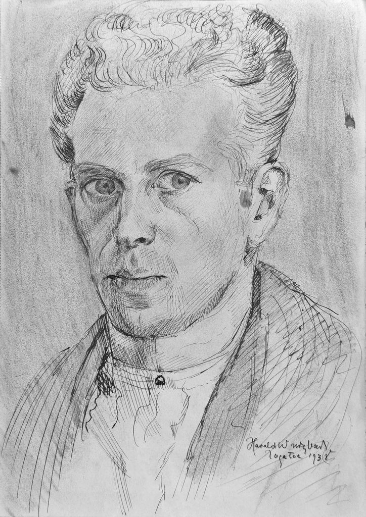 Harald Wurzbach pl. Tannenberg, Avtoportret, 1938 (papir; perorisba, sig. in dat d. sp. Harald Wurzbach/ Logatec 1938; zasebna last)