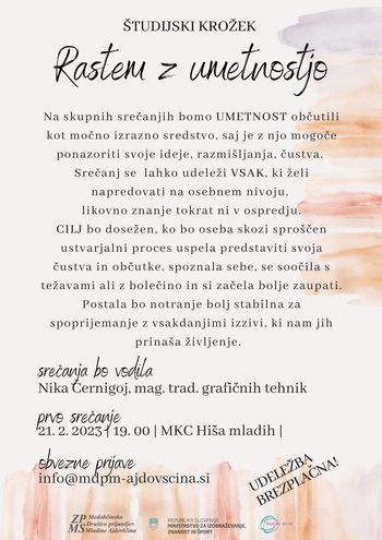 Prestavljen je datum pričetka študijskega krožka RASTEM Z UMETNOSTJO