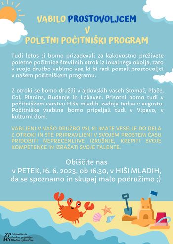 Vabilo prostovoljcem v poletni počitniški program