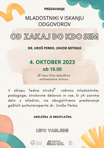 Predavanje dr. Uroša Perka Mladostniki v iskanju odgovorov