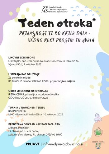 Teden otroka® 2025 v Ajdovščini: »Prijaznost ti bo krila dala«