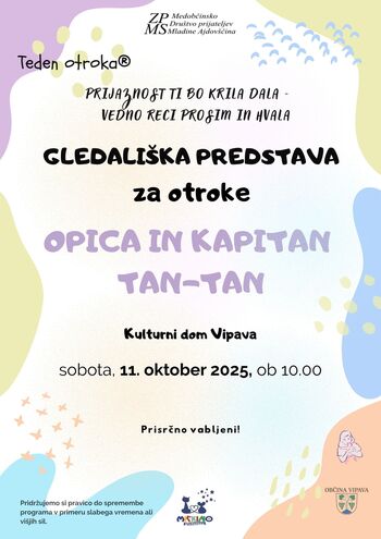 Gledališka predstava za otroke OPICA IN KAPITAN TAN-TAN