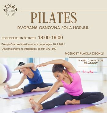Vabilo na brezplačno predstavitev vadbe pilates v ponedeljek 20.9. 2021