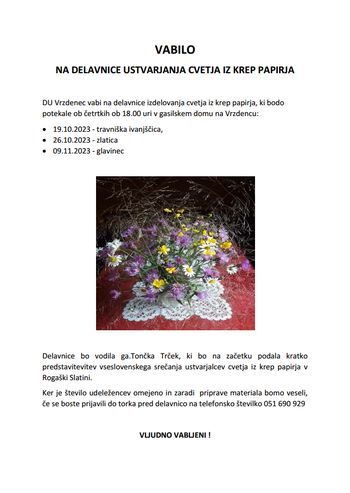 Delavnice na Vrzdencu: izdelovanje cvetja iz krep papirja