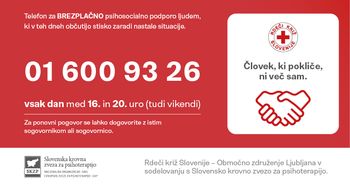 Psihosocialna podpora na posebni telefonski številki Rdečega križa Ljubljana
