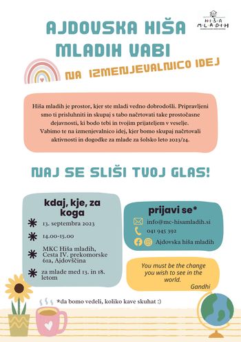 IZMENJEVALNICA IDEJ - kreiraj mladinsko sceno v Ajdovščini tudi ti! 