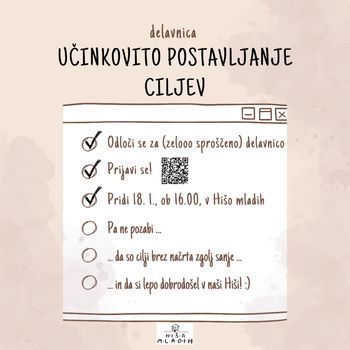 Delavnica za mlade (15+): Učinkovito postavljanje ciljev