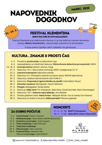 NAPOVEDNIK - Kaj bo dogajalo marca v Hiši mladih?