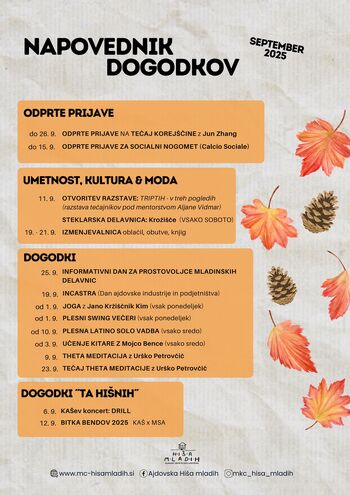 Napovednik dogodkov v Hiši mladih: september 2025