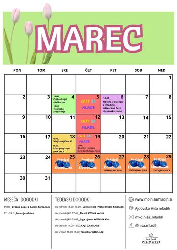 Napovednik dogodkov v Hiši mladih 