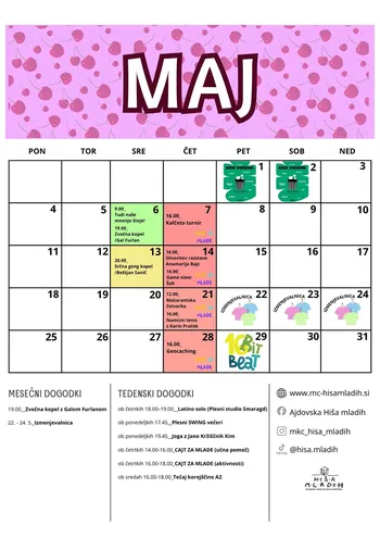 Napovednik dogodkov: maj v Hiši mladih