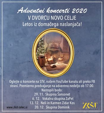 Adventni koncerti v Dvorcu Novo Celje letos iz domačega naslanjača