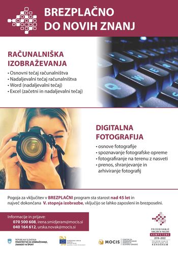 BREZPLAČNO DO NOVIH ZNANJ: računalniška izobraževanja in digitalna fotografija
