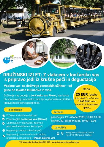 Družinski izlet z vlakcem v Lončarsko vas na kulinarično delavnico peke plemenjaka v krušni peči 