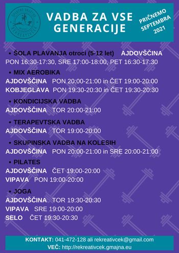 VODENE VADBE ZA VSE (ŠD Rekreativček) VODENE VADBE ZA VSE (ŠD Rekreativček)