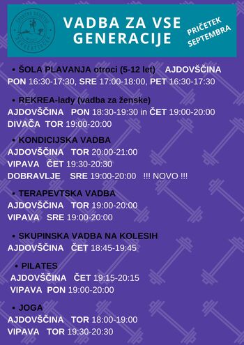 Vadbe za odrasle - še se nam lahko pridružite