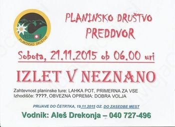 Planinsko društvo Preddvor vabi na izlet v neznano