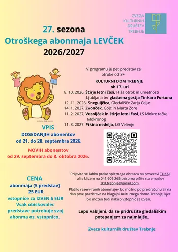 Otroški abonma Levček - poteka vpis novih abonentov