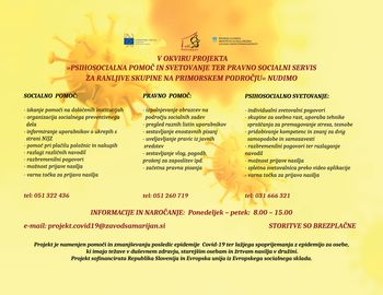 Projekt »COVID-19 – Psihosocialna pomoč in svetovanje ter pravno socialni servis za ranljive skupine na Primorskem področju«