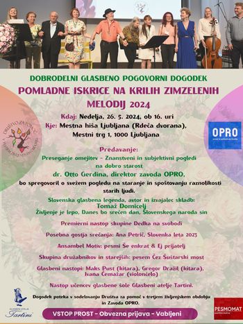 Humanitarni glasbeno-pogovorni dogodek Pomladne iskrice na krilih zimzelenih melodij 2024