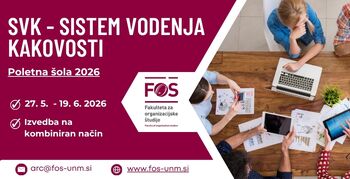 Poletna šola 2026: SVK – Sistem vodenja kakovosti