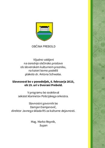 Osrednja občinska proslava ob slovenskem kulturnem prazniku - 6.2. 2023 ob 19.00