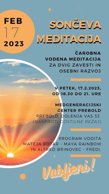 Sončeva meditacija - 17.2. v Medgeneracijskem centru Prebold 