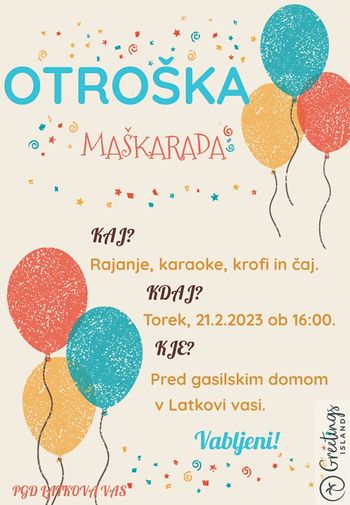 Otroška maškarada v Latkovi vasi - 21.2. od 16.00 dalje 