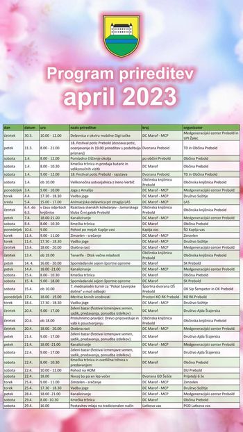 Napovednik dogodkov v mesecu aprilu v Občini Prebold 