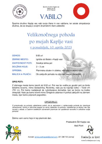 Velikonočni pohod po mejah Kaplje vasi - 10. 4. 2023 