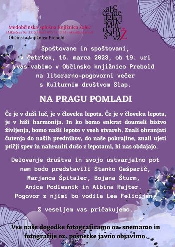 Literarno pogovorni večer - Na pragu pomladi