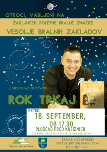Rok Trkaj na zaključku poletne bralne značke za otroke