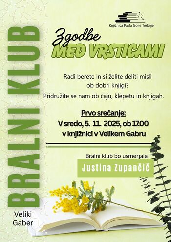 Zgodbe med vrsticami - Bralni klub v knjižnici Veliki Gaber