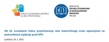 Ob 16. evropskem tednu preprečevanja raka materničnega vratu opozarjamo na pomembnost cepljenja proti HPV