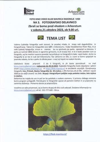 3. FOTOGRAFSKA DELAVNICA V ARBORETUMU VOLČJI POTOK