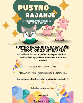 PRAVLJIČNO PUSTOVANJE S PRIJAZNIM VOLKOM IN TREMI PRAŠIČKI