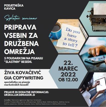 Brezplačni spletni seminar: Priprava vsebin za družbena omrežja - s poudarkom na pisanju "slastnih" besedil