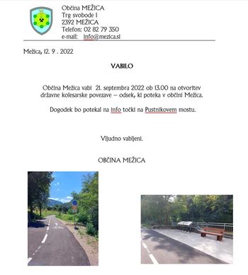 Otvoritev državne kolesarske povezave - odsek, ki poteka v občini Mežica