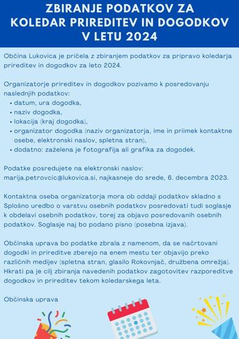 Zbiranje podatkov za koledar prireditev in dogodkov v letu 2024