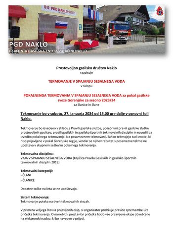 PGD Naklo razpisuje Tekmovanje v spajanju sesalnega voda za pokal GZG 2023/24