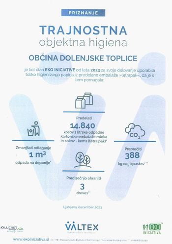 Priznanje za trajnostno objektno higieno Priznanje za trajnostno objektno higieno
