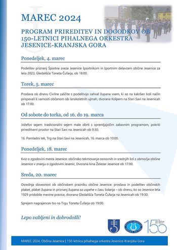 Program prireditev in dogodkov ob 150-letnici Pihalnega orkestra Jesenice-Kranjska Gora