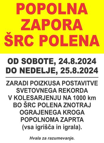 Popolna zapora športnih objektov na ŠRC Polena