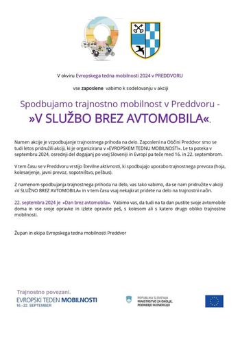 Spodbujamo trajnostno mobilnost v Preddvoru »V SLUŽBO BREZ AVTOMOBILA«